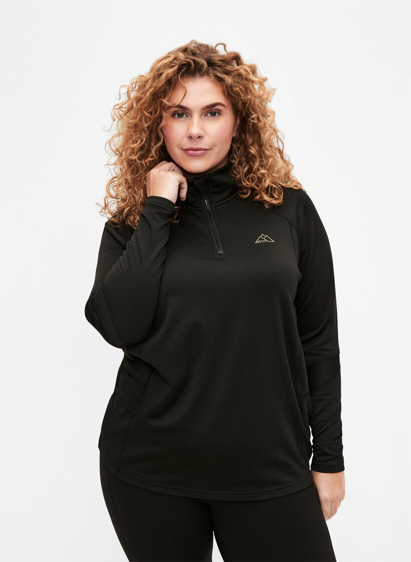 Baselayer blus med fickor och mesh, Black, Model image number 0