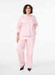 Skjortjacka i f&auml;rgad denim med r&auml;nder, Rosa, Model image number 1