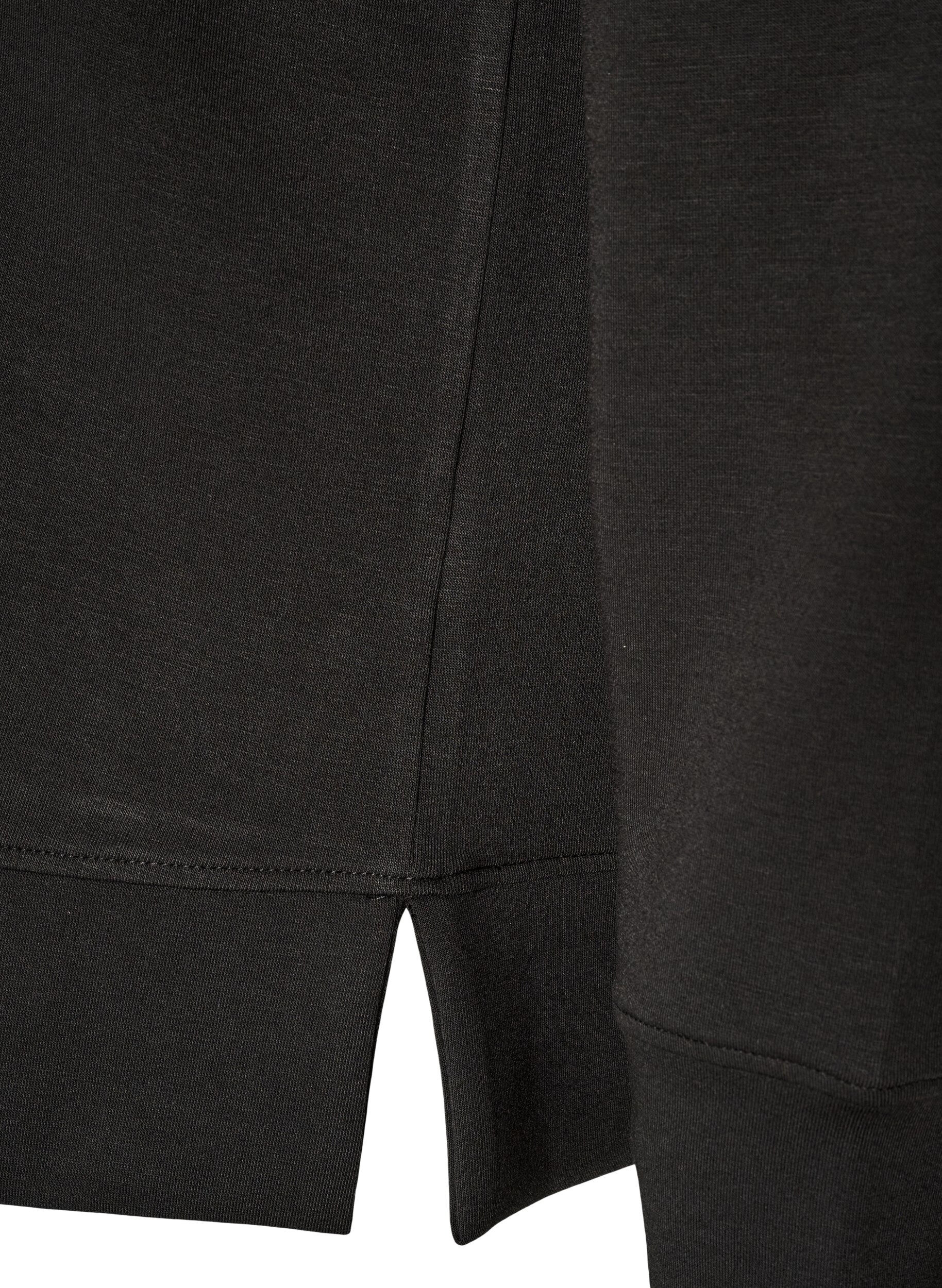 ZizziL&aring;ng&auml;rmad blus i jersey med rund hals, Svart, Packshot image number 3