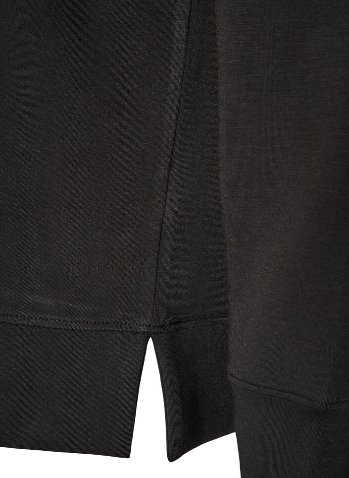 L&aring;ng&auml;rmad blus i jersey med rund hals, Svart, Packshot image number 3