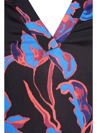 Blommig v-ringad klänning i viskos , Blue Orange AOP, Packshot image number 2