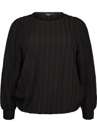Jerseyblus med struktur och ballongsilhuett, Svart