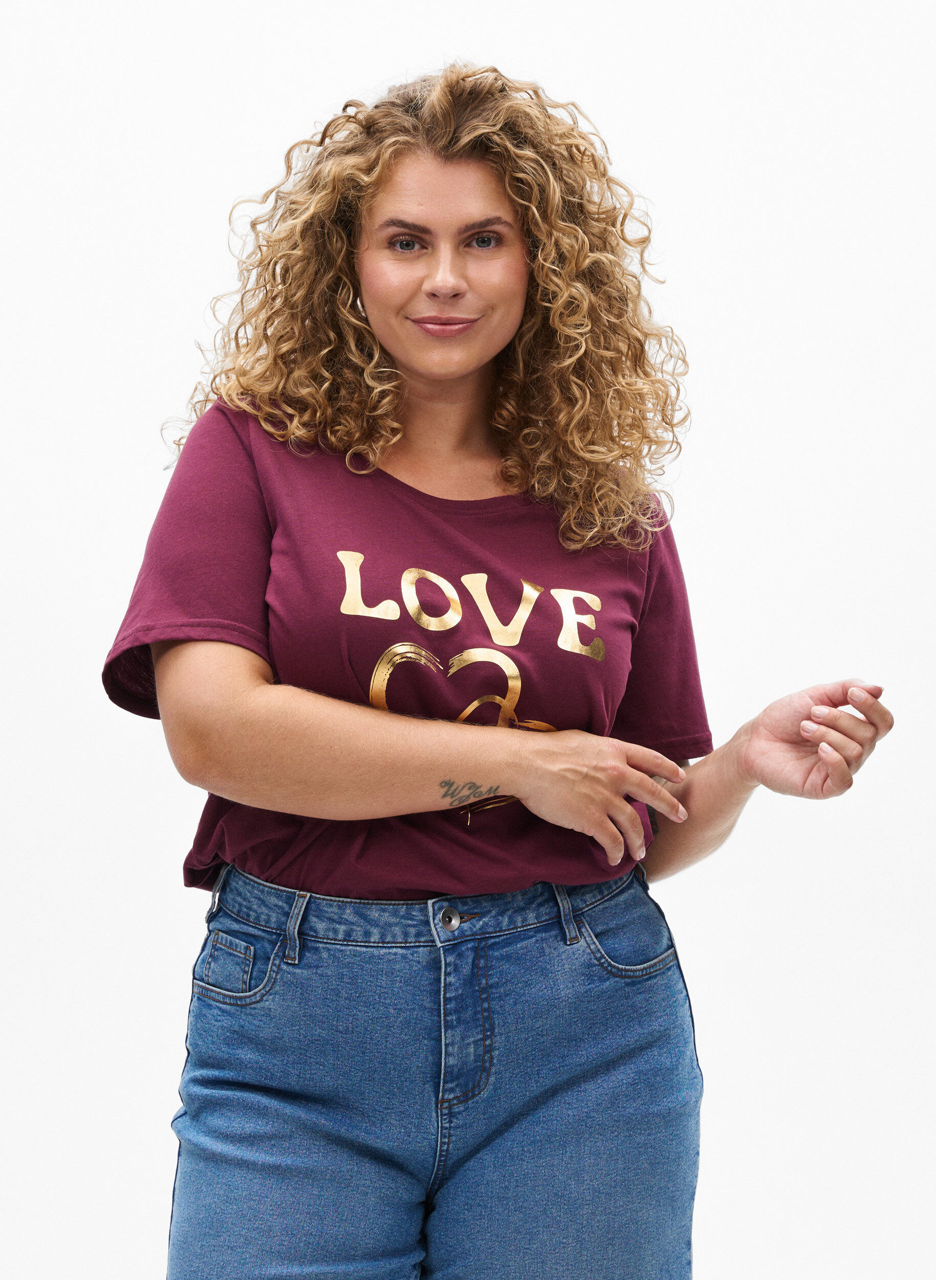 Zizzi T-shirt med tryck, R&ouml;d, Model image number 0