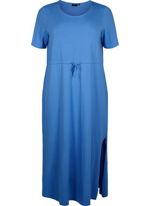 Midiklänning i bomull med korta ärmar, Marina SOLID, Packshot image number 0