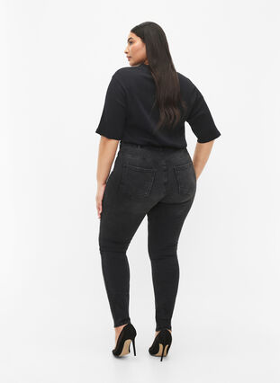 Amy-jeans med hög midja och strass, Grey Denim, Model image number 1