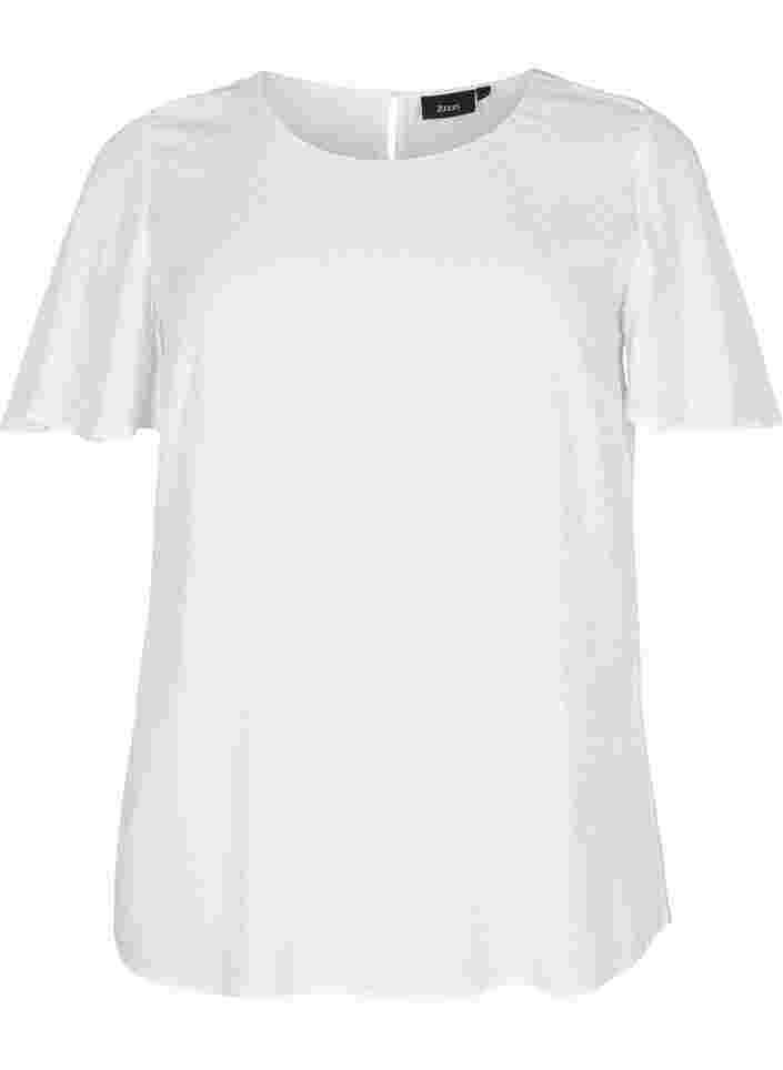 Strukturerad viskosblus med vida ärmar, Bright White, Packshot image number 0