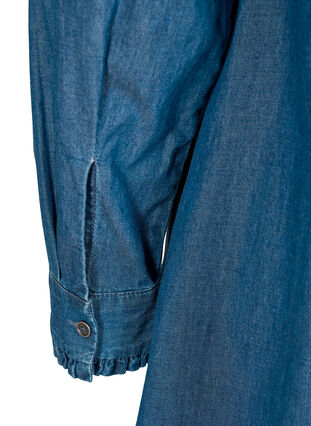 Jeansklänning med rysch och veck, Blue denim, Packshot image number 3