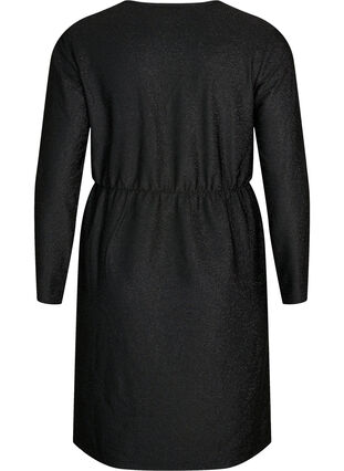 Glitterklänning med v-ringning, Black Black, Packshot image number 1