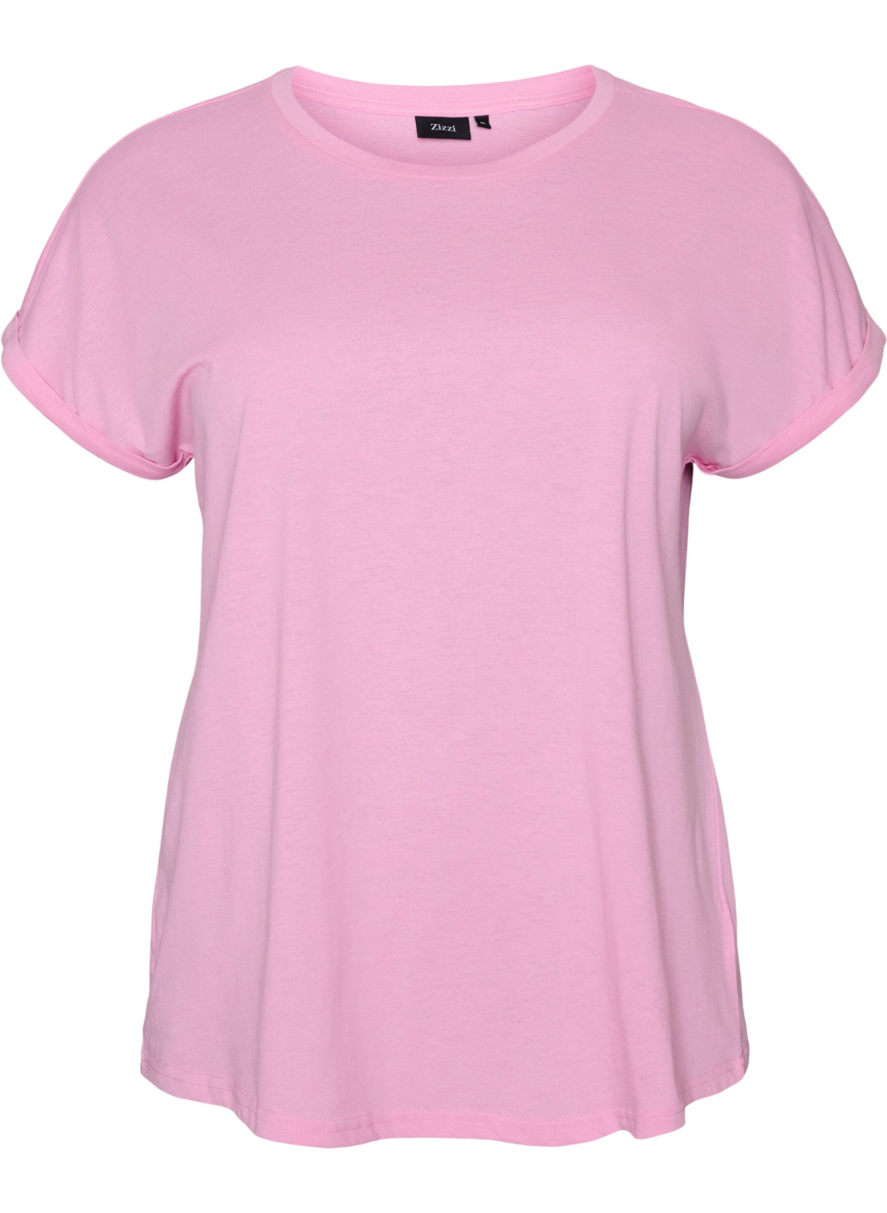 ZizziKort&auml;rmad t-shirt i bomullsmix, Rosa, Packshot image number 0