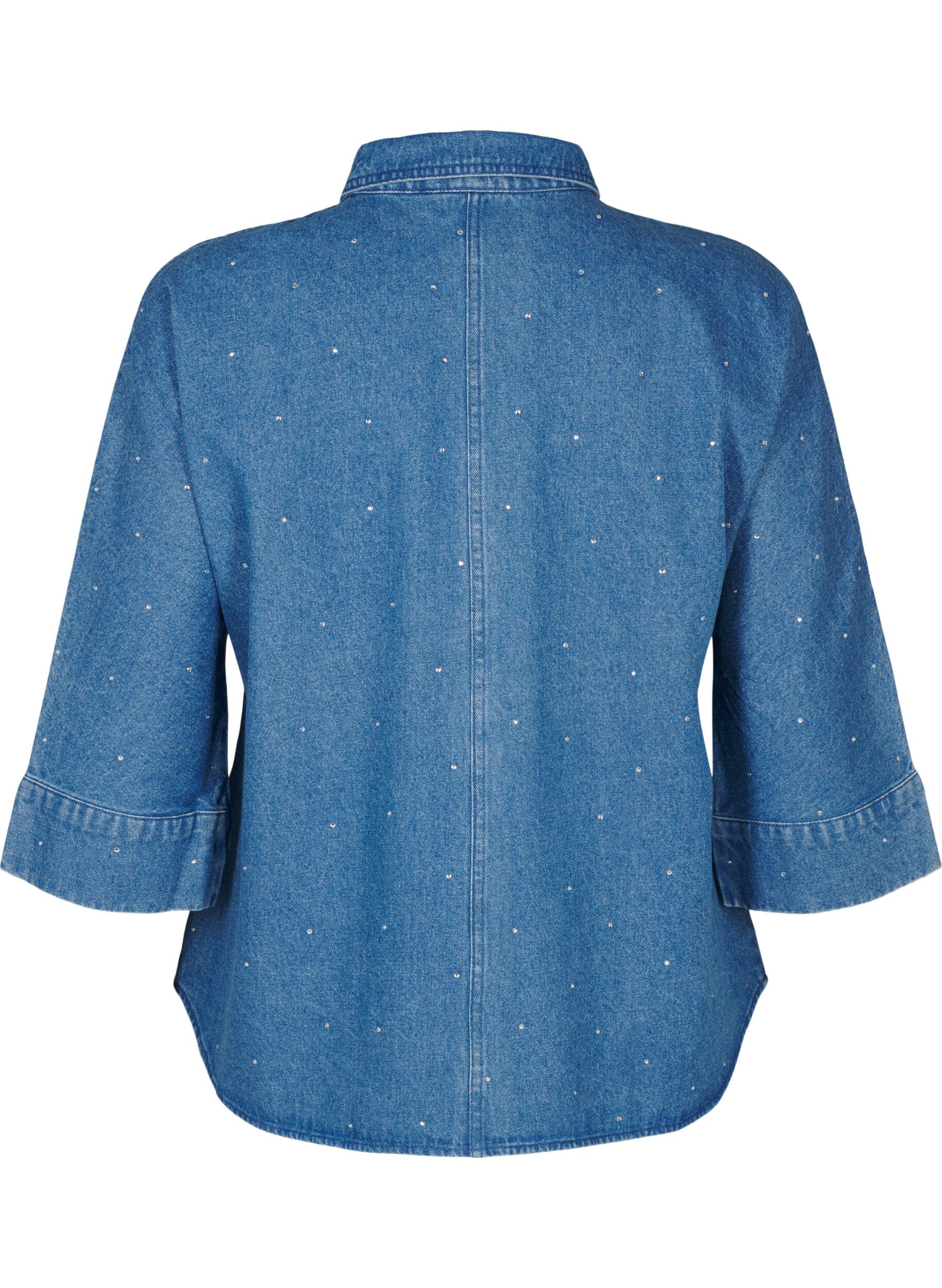 Zizzi Denimskjorta med strass och trekvarts&auml;rmar, Bl. Denim Rhinestone, Packshot image number 1