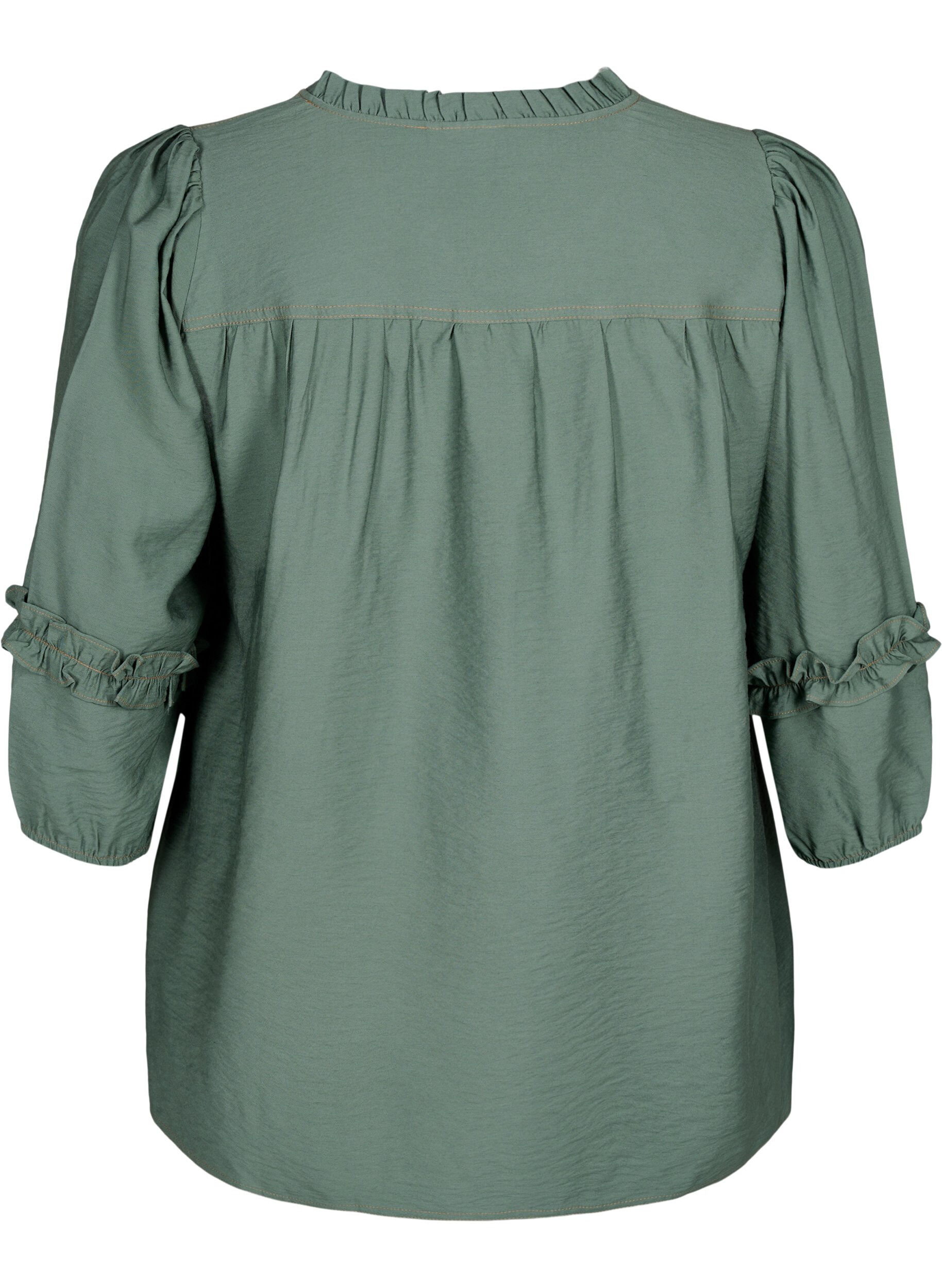 Zizzi Blus med ruffles, Duck Green, Packshot image number 1