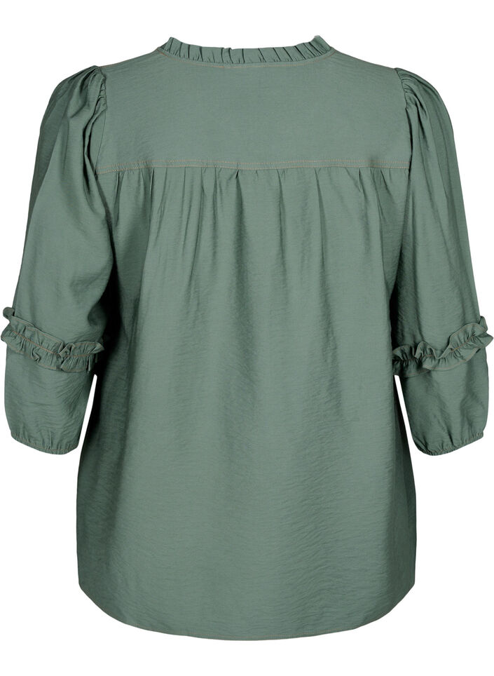 Blus med ruffles, Duck Green, Packshot image number 1