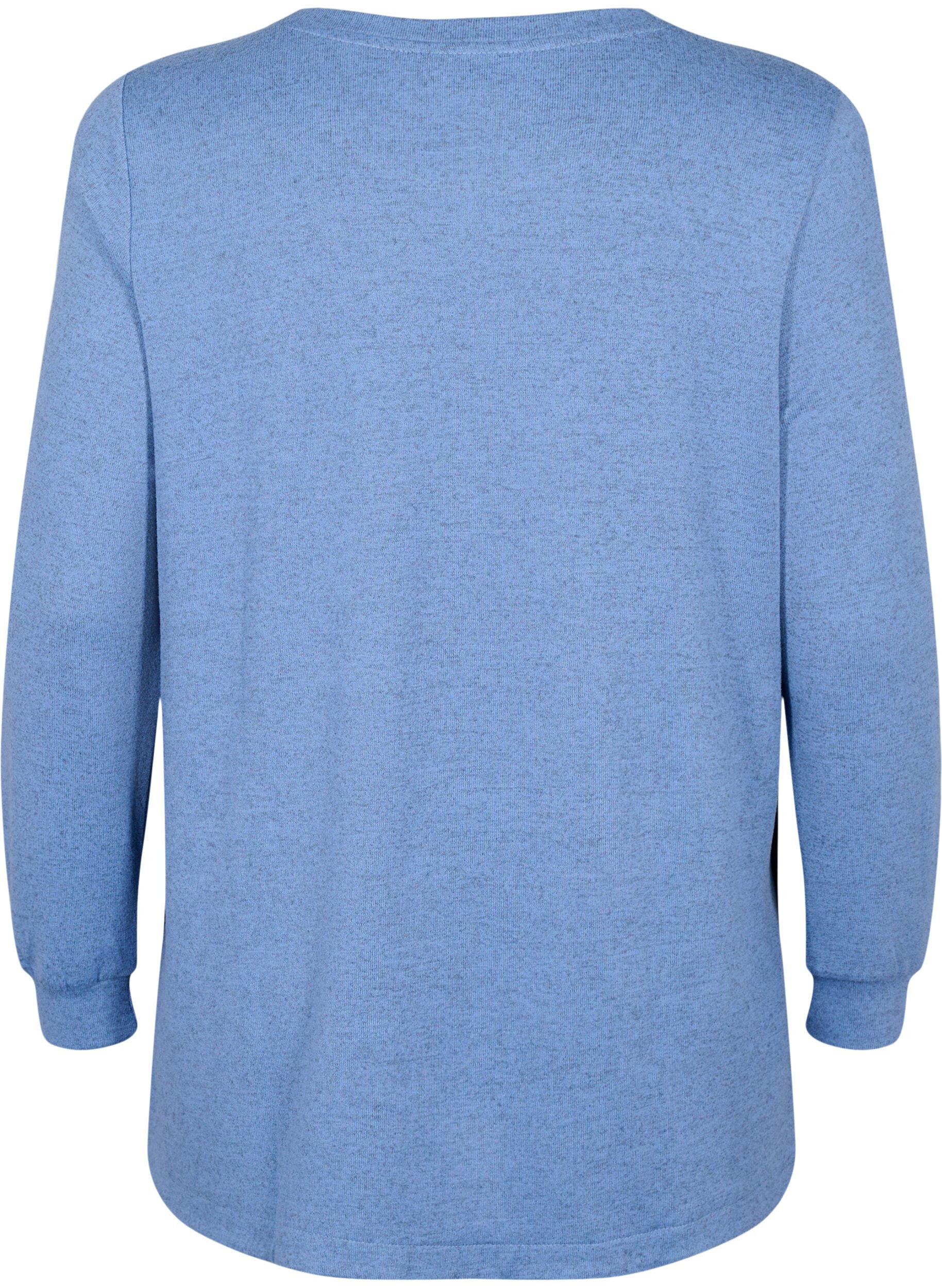 Zizzi Melerad blus med knappar, Colony Blue Melange, Packshot image number 1