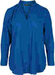 Långärmad skjorta med volangkrage, Estate Blue