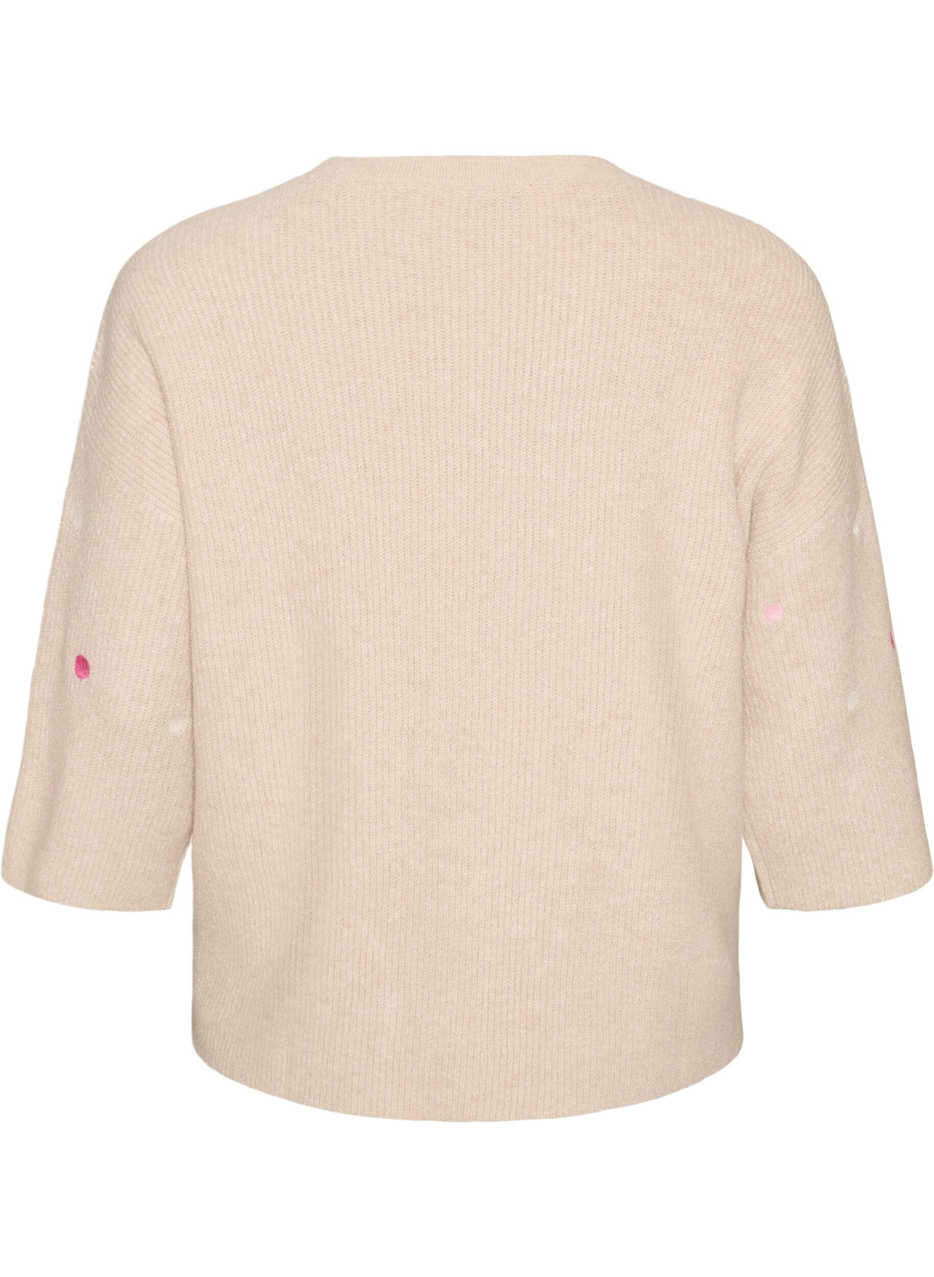 ZizziStickad blus med sm&aring; broderade motiv, Beige, Packshot image number 1