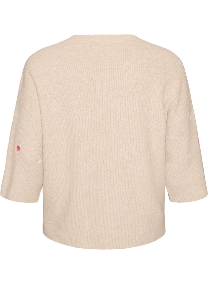 Stickad blus med sm&aring; broderade motiv, Beige, Packshot image number 1