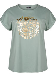 T-shirt i ekologisk bomull med guldtryck, Ch.Green Gold Flower