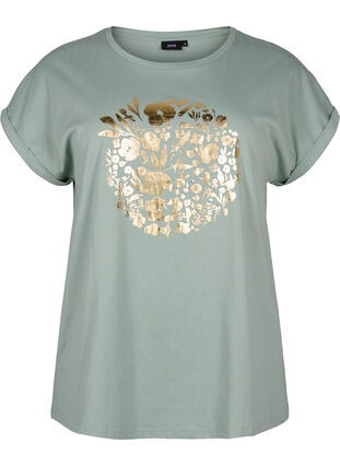 T-shirt i ekologisk bomull med guldtryck, Ch.Green Gold Flower, Packshot image number 0