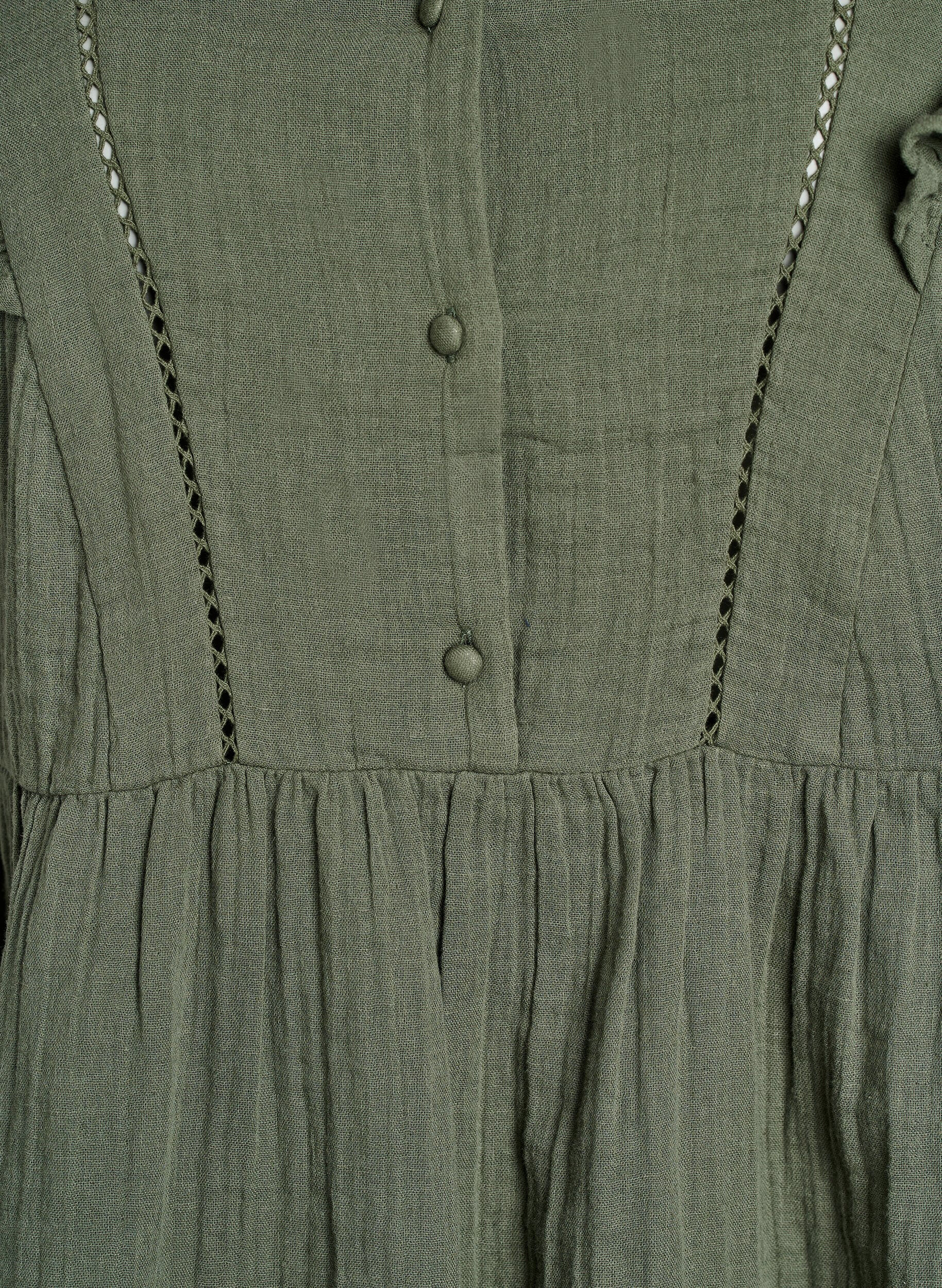 Zizzi&Auml;rml&ouml;s blus i bomullsmuslin med volanger, Gr&ouml;n, Packshot image number 2