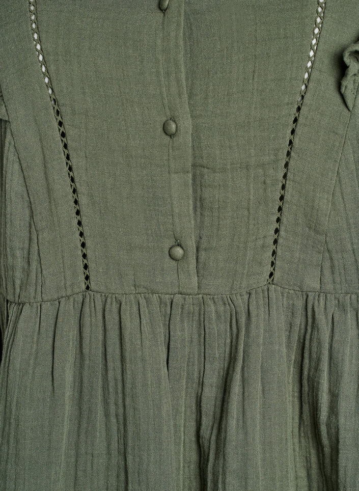 &Auml;rml&ouml;s blus i bomullsmuslin med volanger, Gr&ouml;n, Packshot image number 2