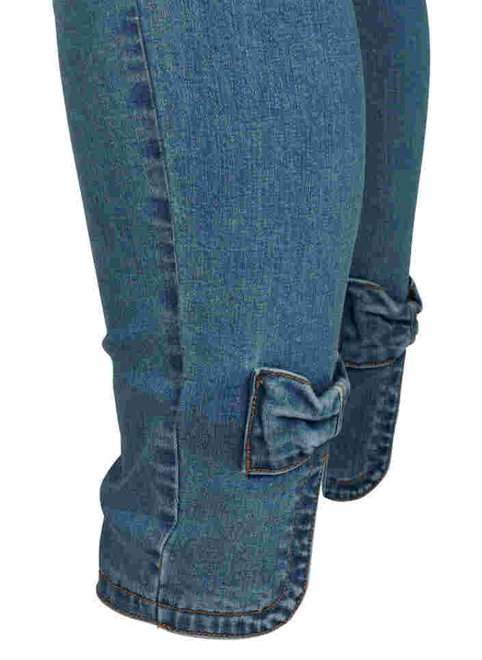 Croppade Amy jeans med hög midja och rosett, Blue denim, Packshot image number 3