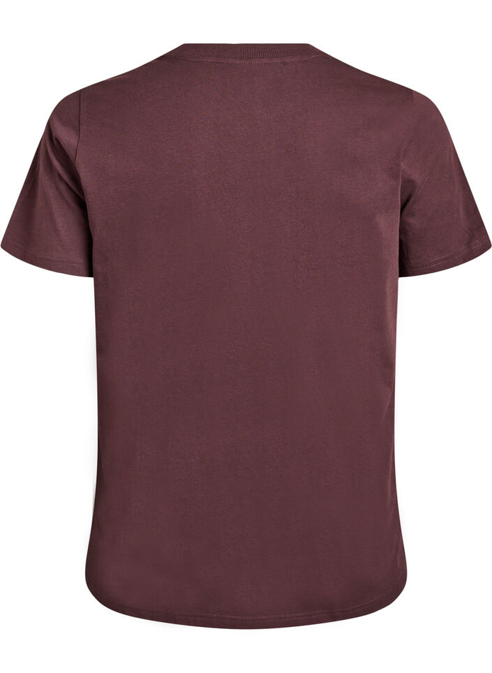Enkel t-shirt i bomull med rund halsringning, Brun, Packshot image number 1
