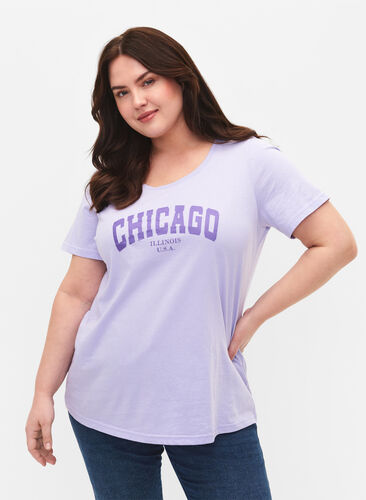 T-shirt i bomull med texttryck, Lavender W. Chicago, Model image number 0