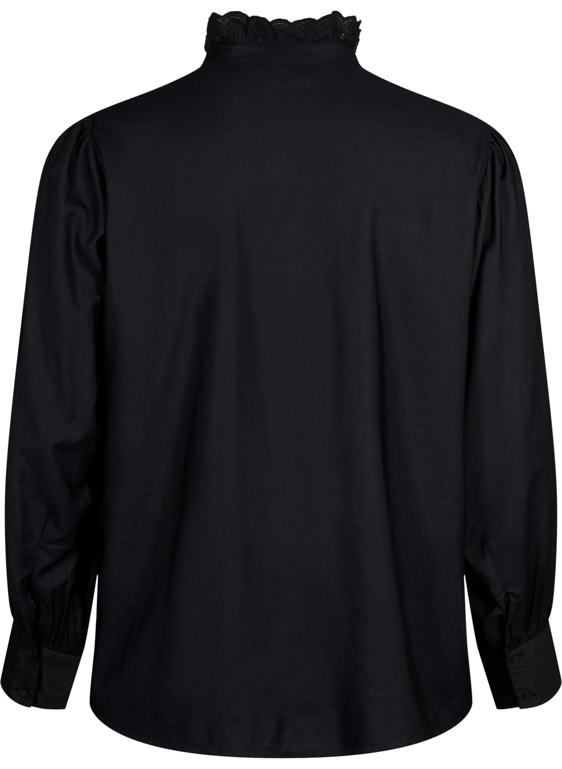 Zizzi Viskosshirt blus med ruffles, Black, Packshot image number 1