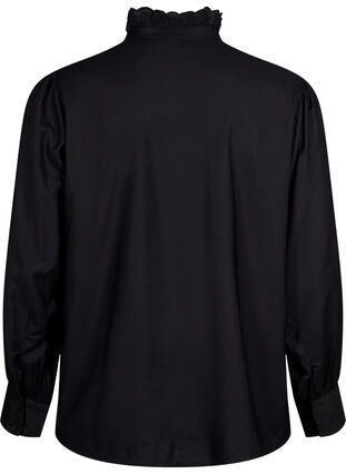 Viskosshirt blus med ruffles, Black, Packshot image number 1