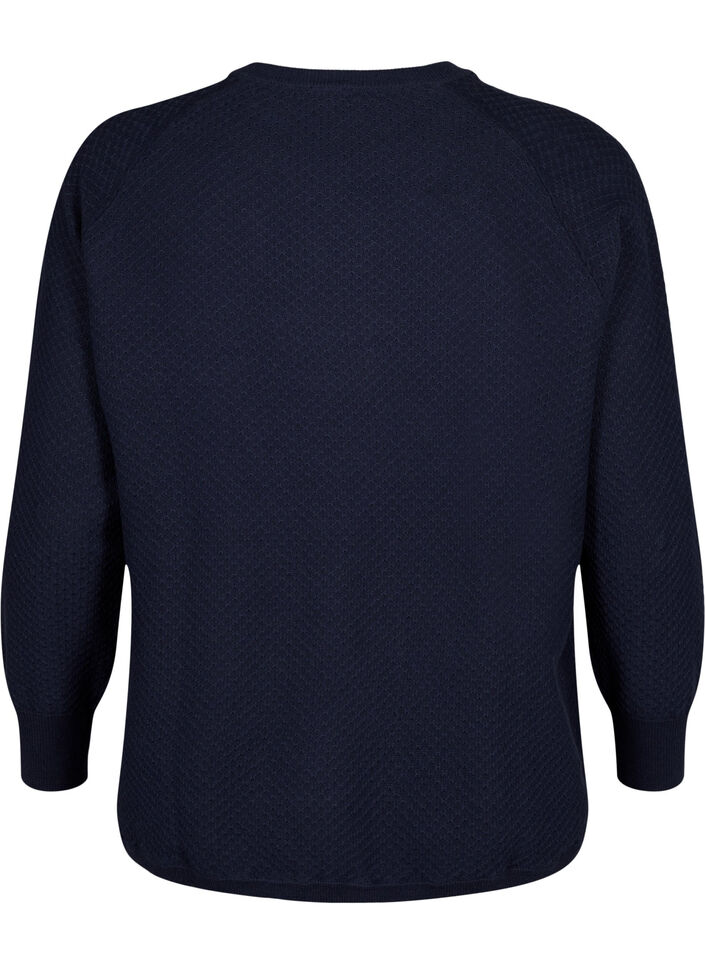 Pullover i ekologisk bomull med strukturmönster, Navy Blazer, Packshot image number 1