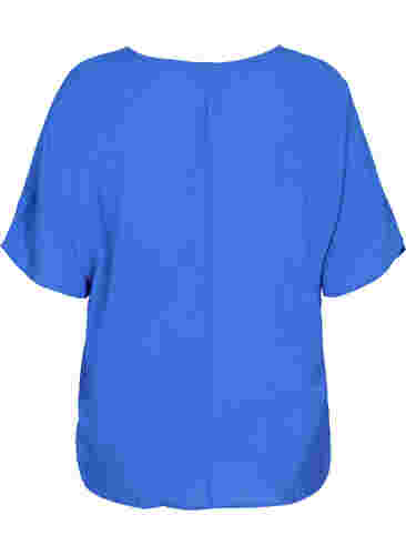 V-ringad blus i viskos med korta ärmar, Dazzling Blue, Packshot image number 1