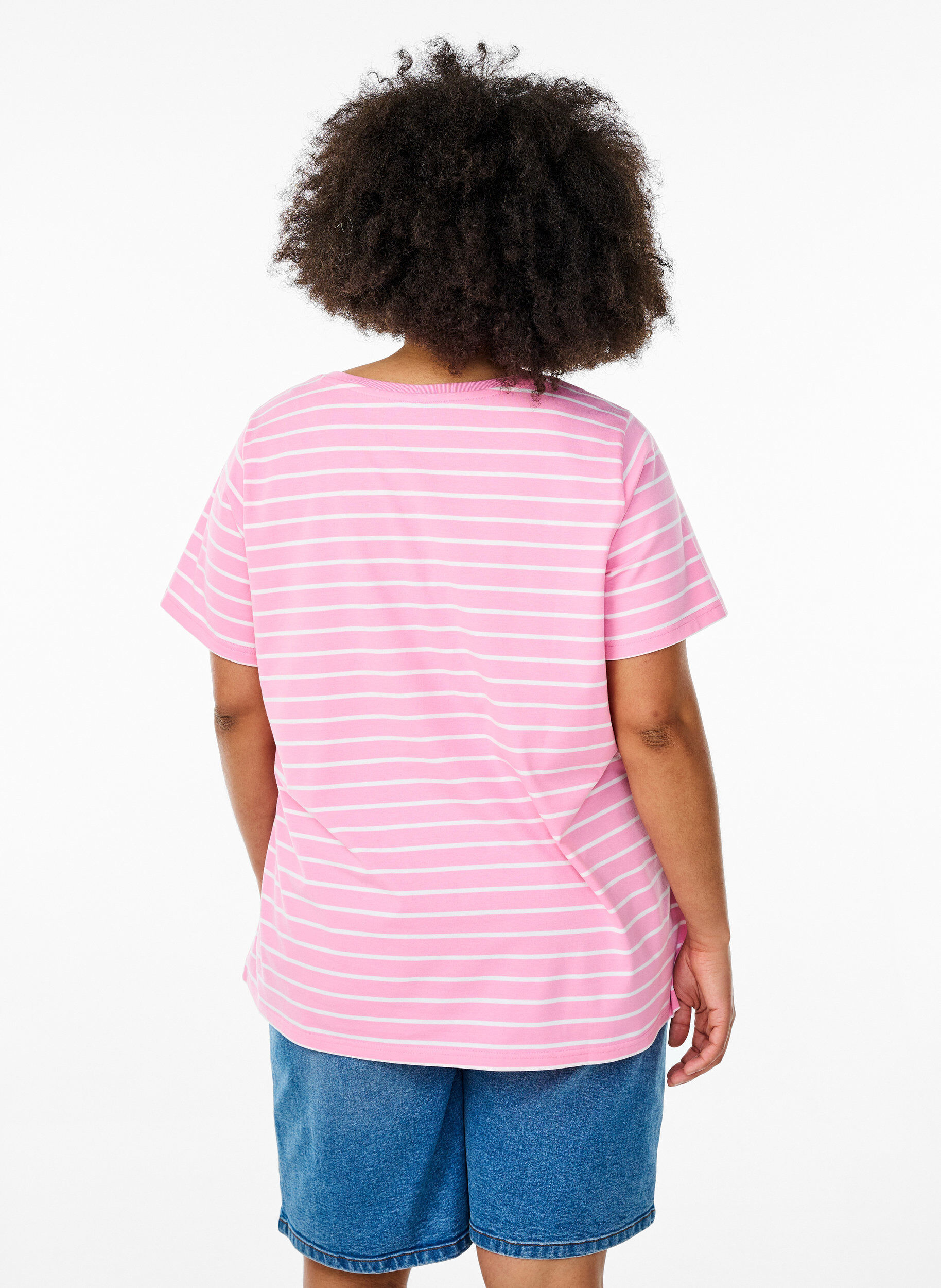 Zizzi Randig T-shirt med texttryck, Rosa, Model image number 2