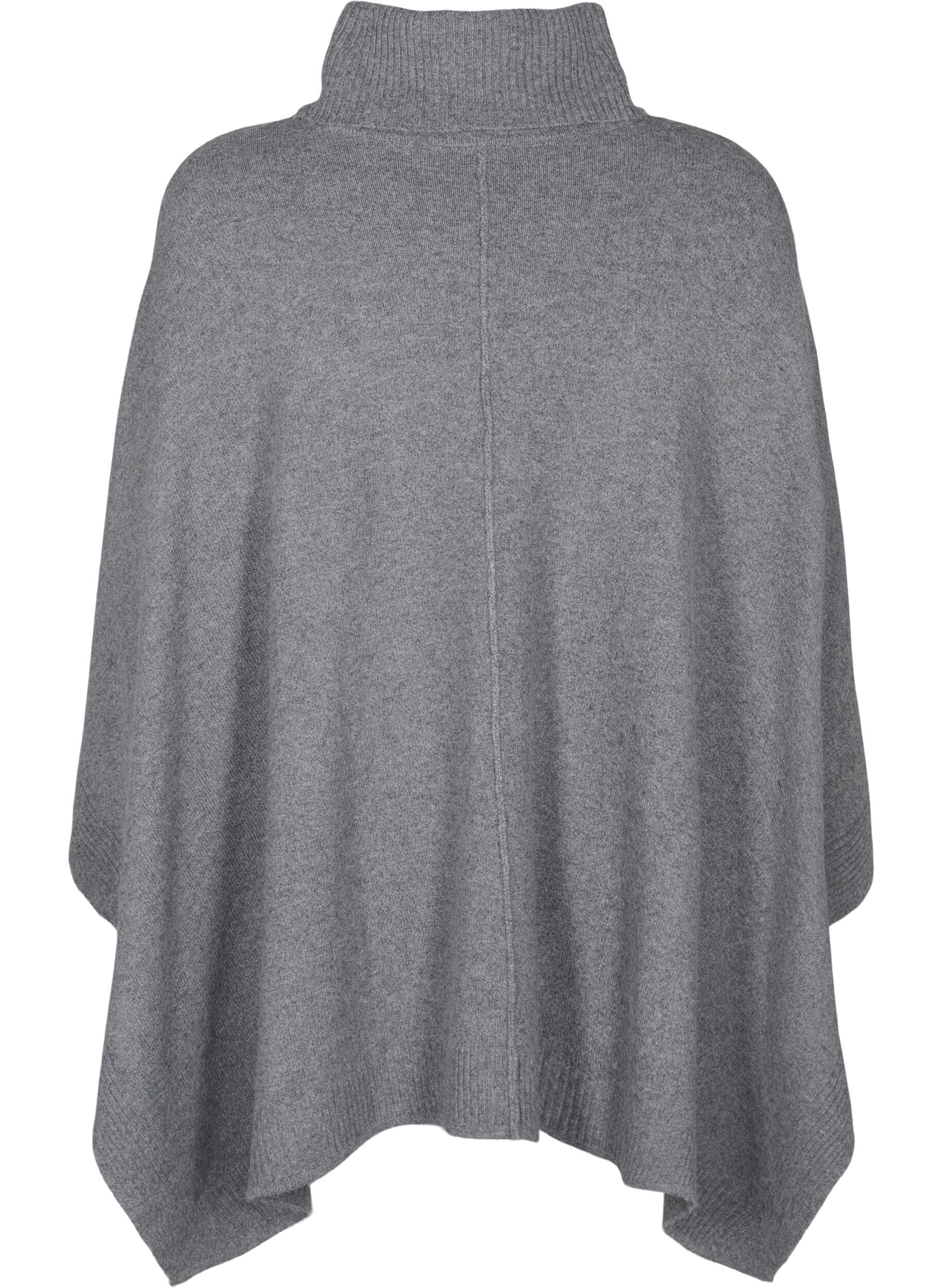 Zizzi Poncho med h&ouml;g hals, Medium Grey Melange, Packshot image number 1