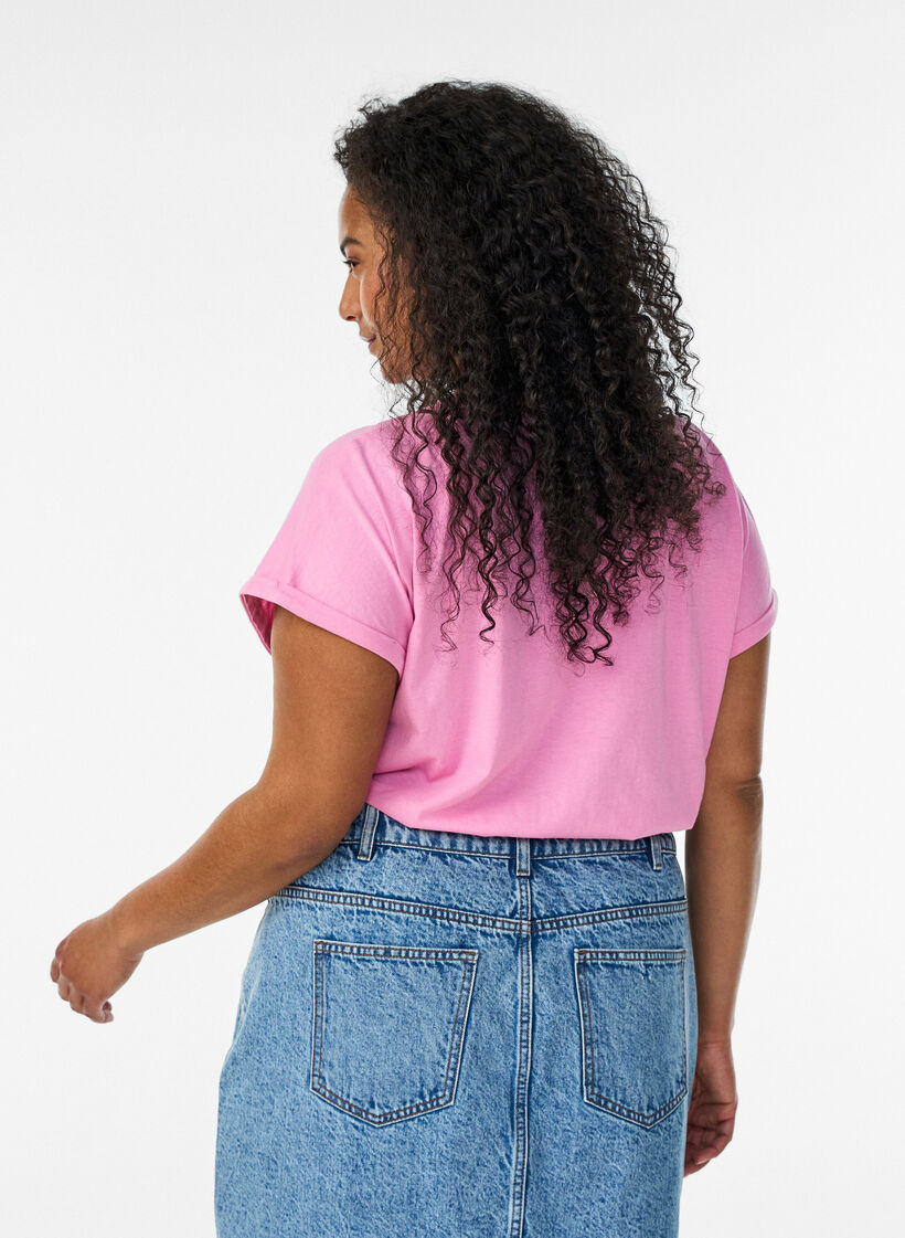 Kort&auml;rmad t-shirt i bomullsmix, Rosa, Model image number 2