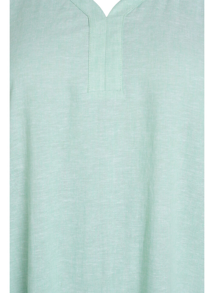 Midiklänning i linne och viskos med kort ärm, Grön, Packshot image number 2