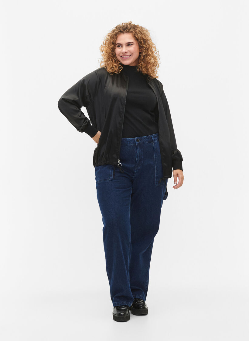 Bomberjacka med dragkedja och snören, Black, Model image number 2