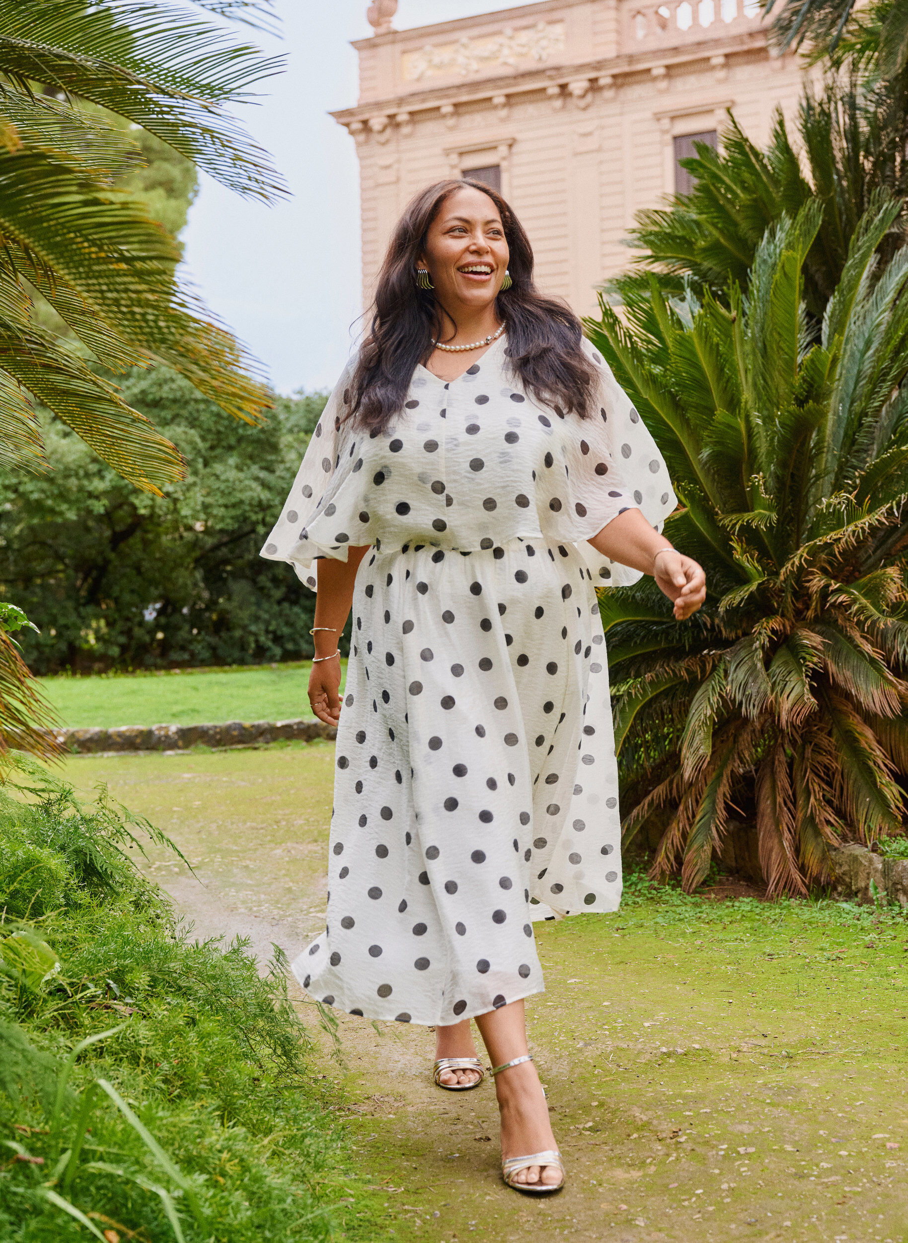 Zizzi A-linjeformad midikjol med prickar, Vanilla, Image image number 0