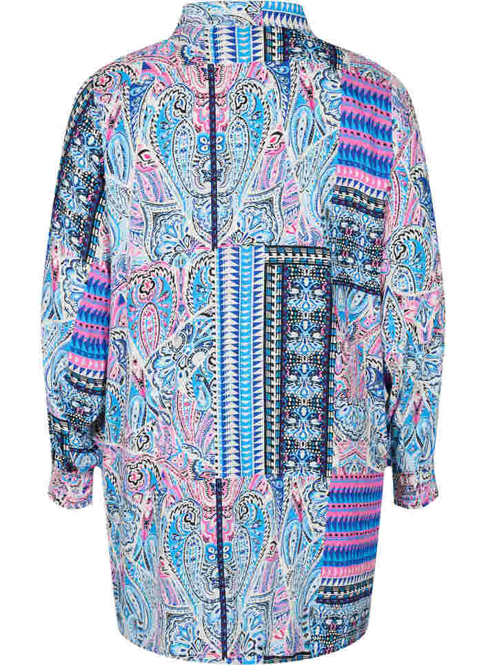 Viskosskjorta med paisleymönster, Blue Pink Paisley , Packshot image number 1