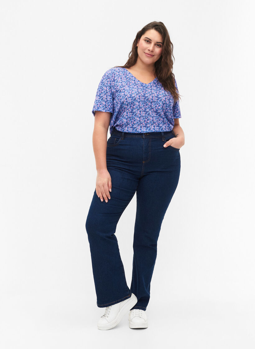 FLASH - V-ringad t-shirt med tryck, Blue Rose Ditsy, Model image number 2