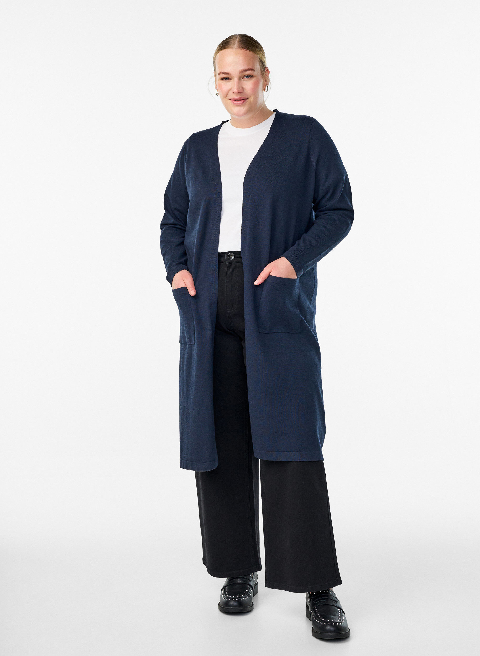ZizziL&aring;ng, &ouml;ppen kofta med fickor, Bl&aring;, Model image number 0