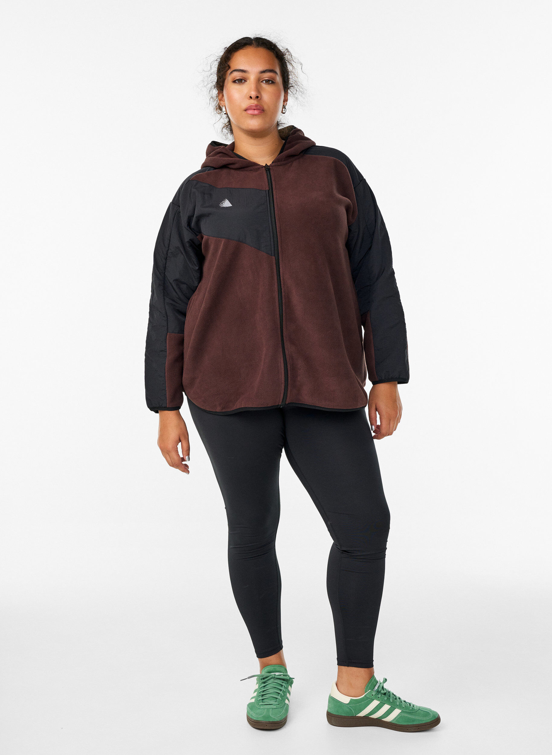 Zizzi Fleecejacka med huva och fickor, Brun, Model image number 1