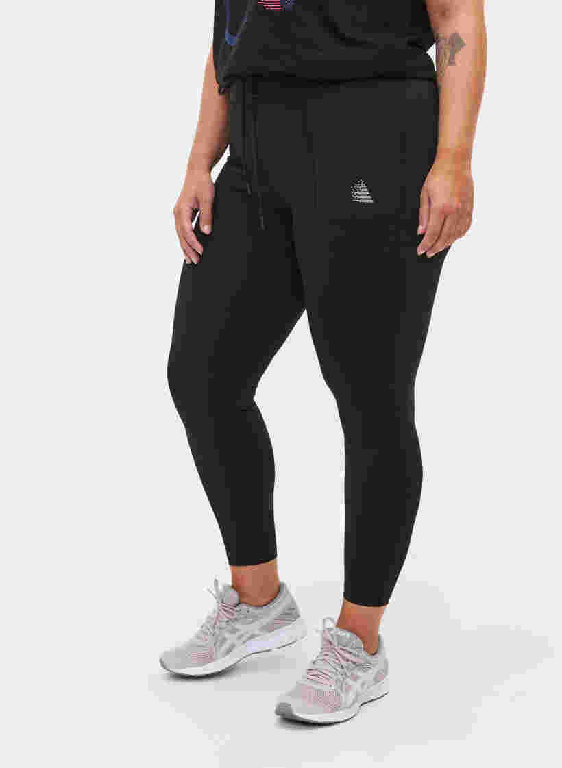 Ankellånga tights med fickor och justerbar snörning, Black, Model image number 1