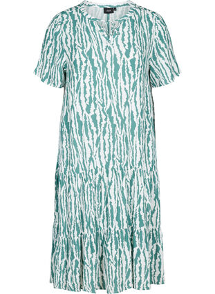 Kortärmad viskosklänning med mönster, Green Animal Print, Packshot image number 0