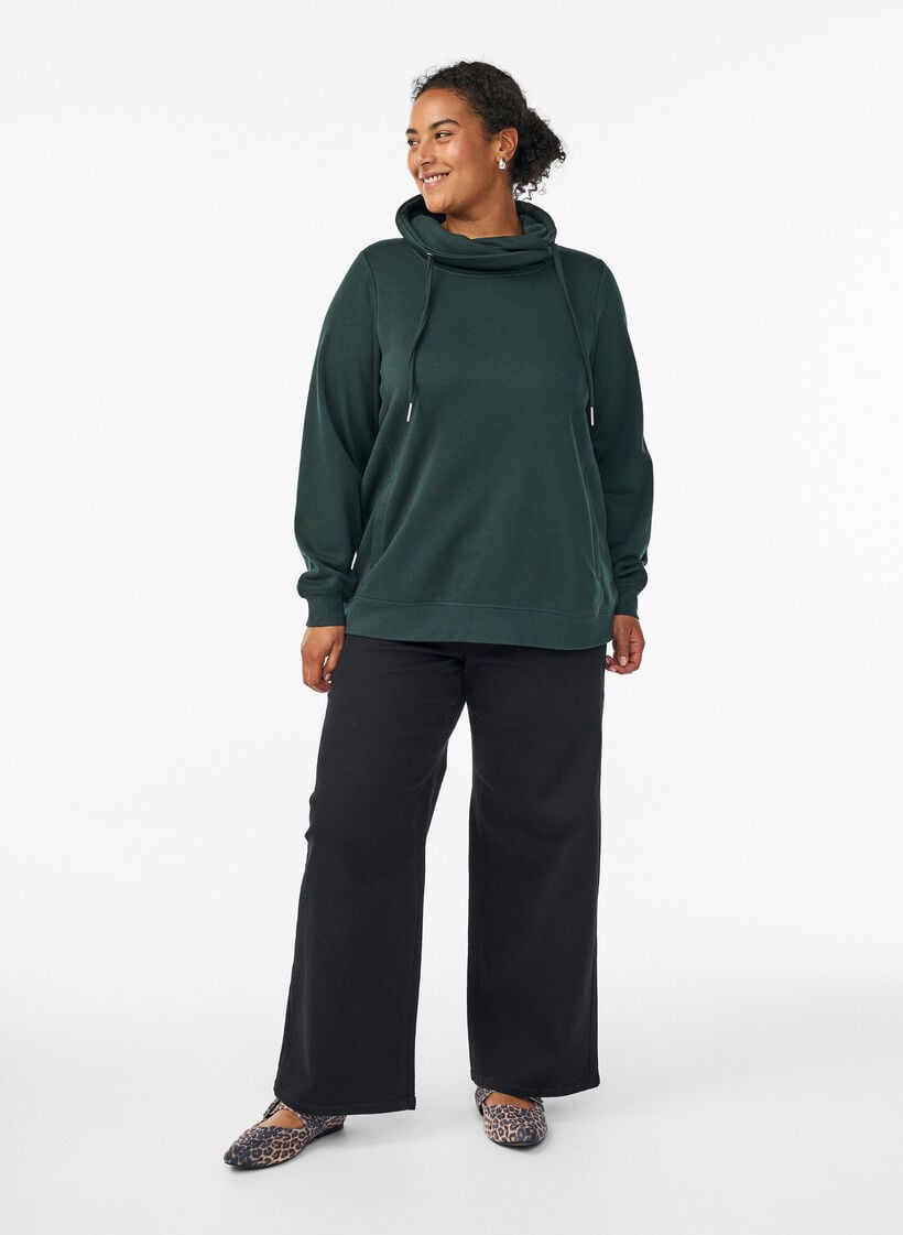 Sweatshirt med h&ouml;g krage och fickor, Gr&ouml;n, Model image number 1
