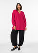 L&aring;ng ribbstickad blus med V-ringning, Rosa, Model image number 1