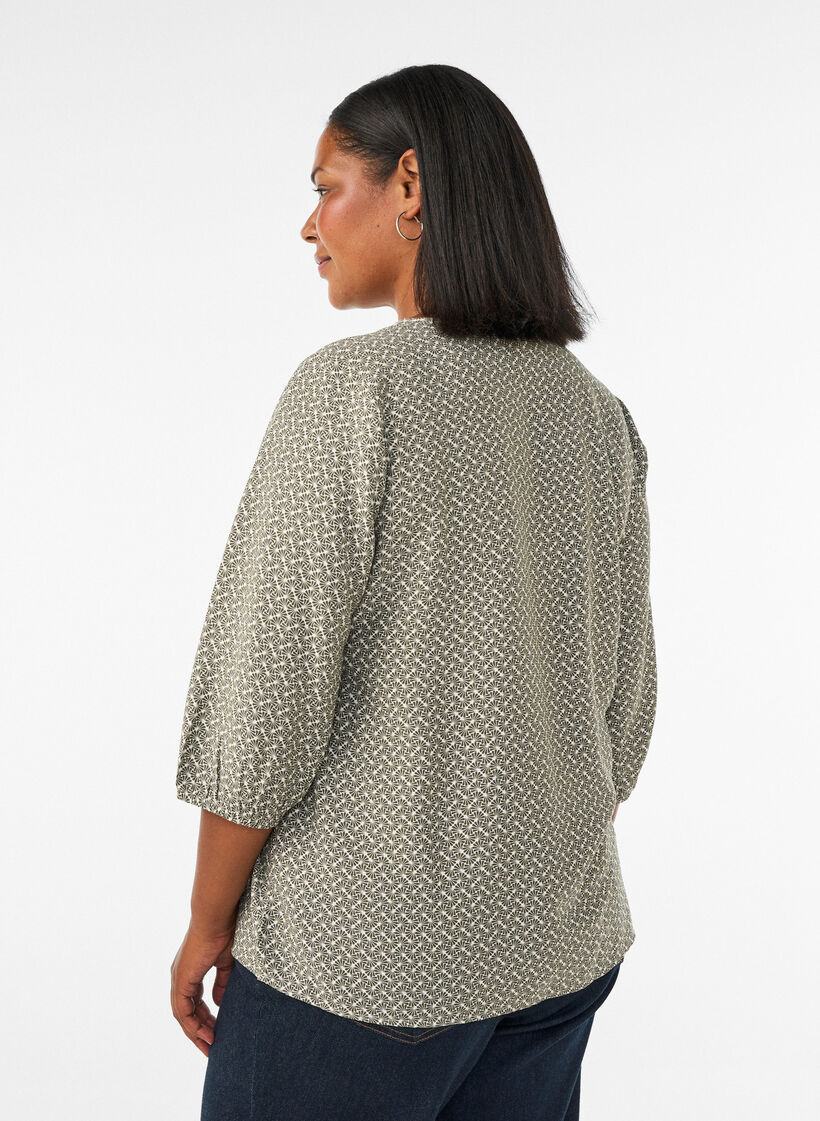 M&ouml;nstrad blus i viskos med 3/4-&auml;rm, Gr&ouml;n, Model image number 2
