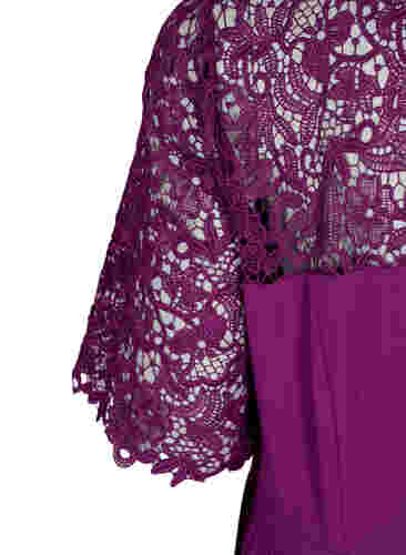 Kortärmad klänning med spets, Grape Juice, Packshot image number 3