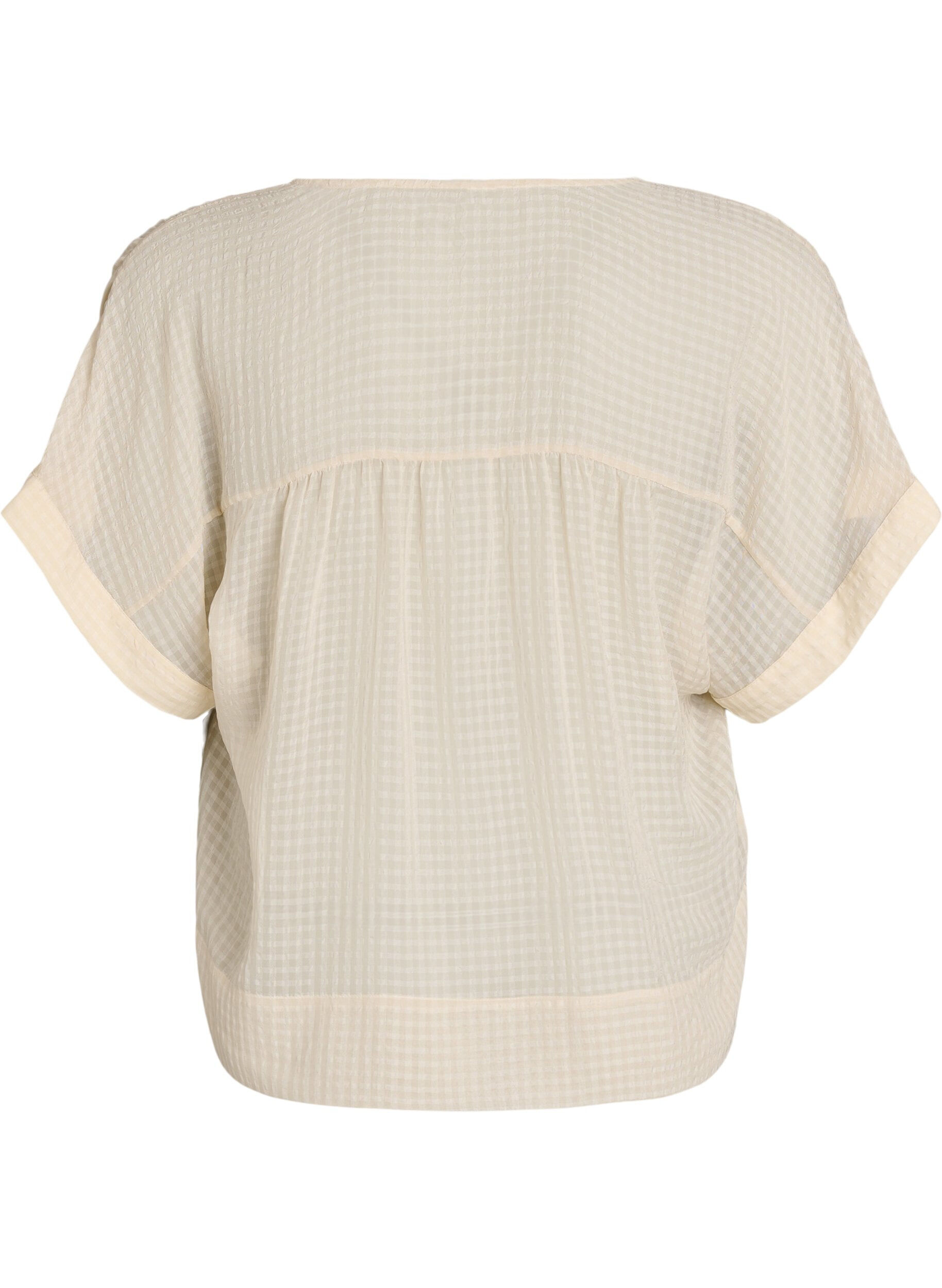 ZizziBlus i seersucker med v-ringning, Beige, Packshot image number 1