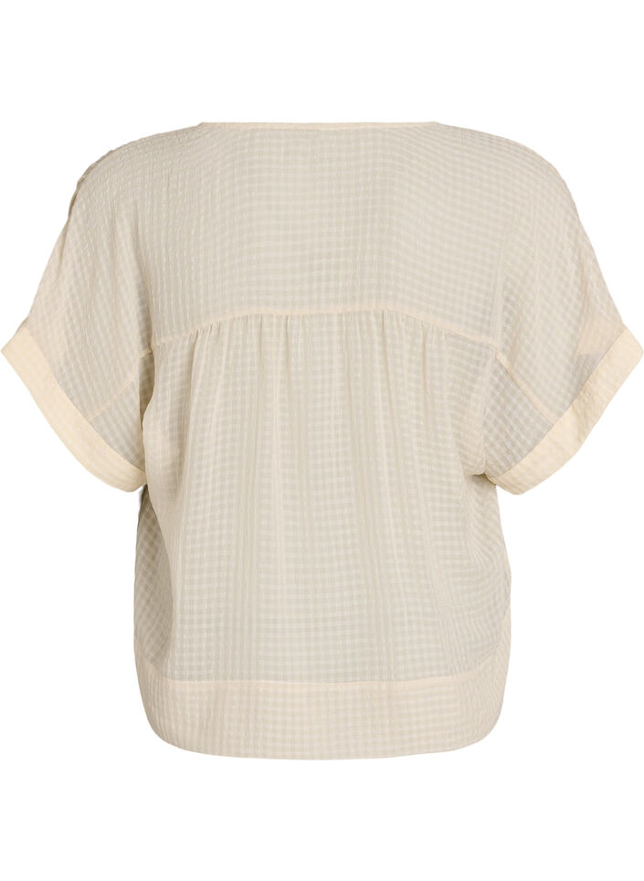 Blus i seersucker med v-ringning, Beige, Packshot image number 1