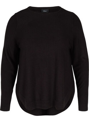 Stickad tröja med rund halsringning, Black, Packshot image number 0